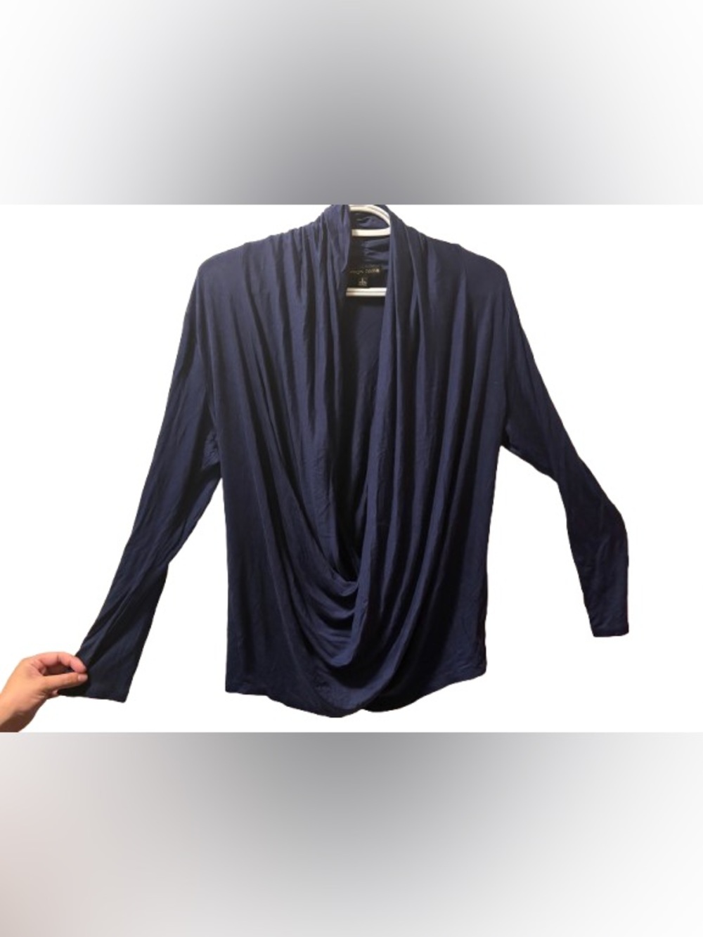 Always Indigo Navy Blue Drape Cowl Neck Long Sleeve Top - Size L